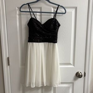 Chic Black Sequin Top Dress with White Skirt